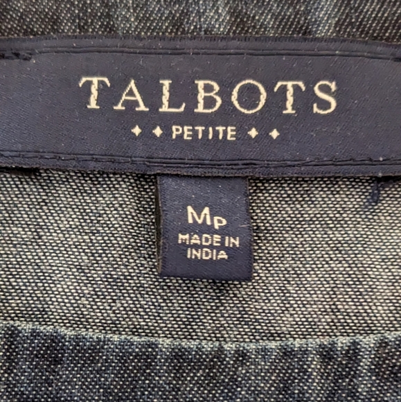 Talbots Petite Denim Top. Tie-Sleeve 3/4 length. Scoop neckline. Size MP - Picture 13 of 13